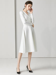 The Chantel Long Sleeves White Midi Dress