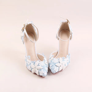 Wedding Bridal Blue Floral Heels - WeddingConfetti