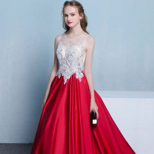 The Listel Red White Sleeveless Satin Gown - WeddingConfetti