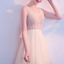 Load image into Gallery viewer, The Sophiare Champagne Glittery Sleeveless Cocktail Dress - WeddingConfetti