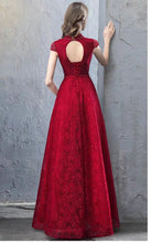 Load image into Gallery viewer, The Taylor Red High Collar Short Sleeve Gown - WeddingConfetti