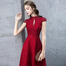 Load image into Gallery viewer, The Taylor Red High Collar Short Sleeve Gown - WeddingConfetti