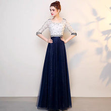 Load image into Gallery viewer, The Tabitha White Navy Blue Long Sleeves Gown - WeddingConfetti