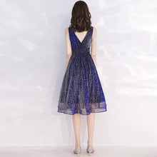 Load image into Gallery viewer, The Aubrey Blue Sequined Sleeveless Dress - WeddingConfetti