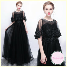 Load image into Gallery viewer, The Cecily Lace Black Illusion Sleeves Gown - WeddingConfetti