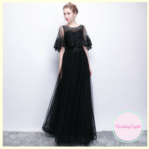 The Cecily Lace Black Illusion Sleeves Gown - WeddingConfetti