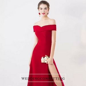 The Edita Blue/Black/Red/Pink Off Shoulder Dress - WeddingConfetti