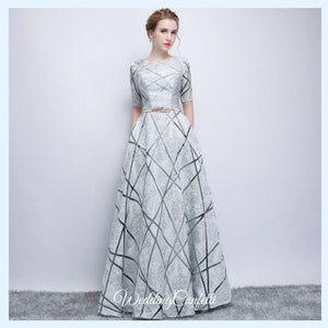 The Eliza White / Grey Long Sleeves Dress - WeddingConfetti