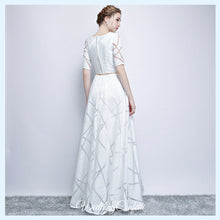 Load image into Gallery viewer, The Eliza White / Grey Long Sleeves Dress - WeddingConfetti