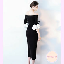 Load image into Gallery viewer, The Fayth Cocktail Black Trumpet Sleeves Dress - WeddingConfetti