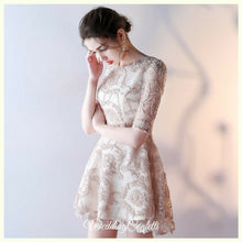 Load image into Gallery viewer, The Tisha Gold Lace Tulle Long Sleeves Dress - WeddingConfetti