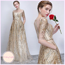 Load image into Gallery viewer, The Janicia Gold Long Sleeves Gown - WeddingConfetti