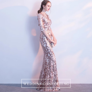 The Jaycyntha Gold Sequins Long Sleeves Gown - WeddingConfetti