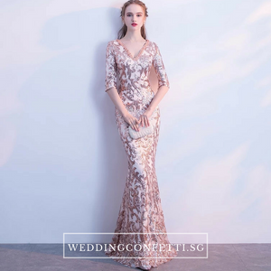 The Jaycyntha Gold Sequins Long Sleeves Gown - WeddingConfetti