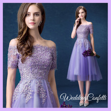 Load image into Gallery viewer, The Jermeline Purple Off Shoulder Lace Embroidery Gown - WeddingConfetti