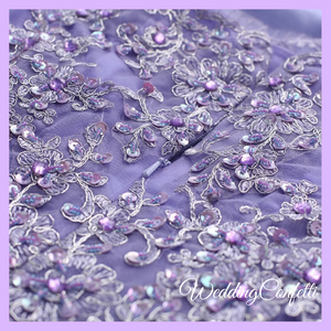 The Jermeline Purple Off Shoulder Lace Embroidery Gown - WeddingConfetti