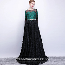Load image into Gallery viewer, The Kistina Floral Lace Black and Green Illusion Long Sleeves Gown - WeddingConfetti