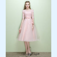 Load image into Gallery viewer, The Leanne Pink Illusion Lace Long Sleeves Dress - WeddingConfetti