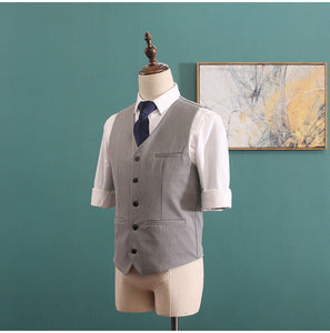 Klause Groom Men's Beige / Grey / Black Suit Jacket, Vest and Pants (3 Piece) - WeddingConfetti