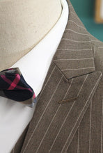 Load image into Gallery viewer, Caden Groom Men&#39;s Striped Brown / Grey / Black Suit Jacket, Vest and Pants (3 Piece) - WeddingConfetti