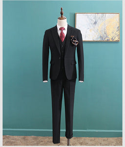 Caden Groom Men's Striped Brown / Grey / Black Suit Jacket, Vest and Pants (3 Piece) - WeddingConfetti