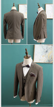 Load image into Gallery viewer, Caden Groom Men&#39;s Striped Brown / Grey / Black Suit Jacket, Vest and Pants (3 Piece) - WeddingConfetti