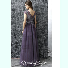Load image into Gallery viewer, The Pedrine Purple Lace Short Sleeves Gown - WeddingConfetti