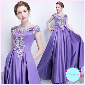 The Prunella Purple Lilac Off Shoulder Gown - WeddingConfetti