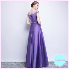Load image into Gallery viewer, The Prunella Purple Lilac Off Shoulder Gown - WeddingConfetti