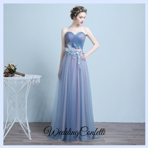 The Regelia Tulle Lace Tube Blue Dress - WeddingConfetti