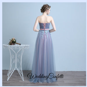 The Regelia Tulle Lace Tube Blue Dress - WeddingConfetti