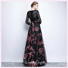 Load image into Gallery viewer, The Rozalia Floral Black Long Sleeves Gown - WeddingConfetti