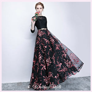 The Rozalia Floral Black Long Sleeves Gown - WeddingConfetti