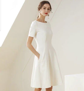 The Lisa Off White Short/Long Sleeves Round Neck Dress - WeddingConfetti