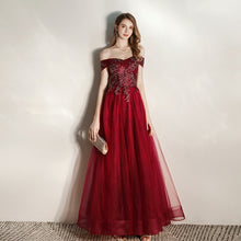 Load image into Gallery viewer, The Ursula Off Shoulder Grey / Red Gown