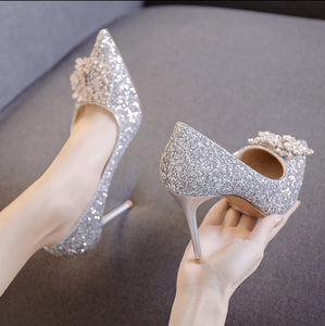 The Belline Wedding Bridal Gold/Silver Glitter Heels