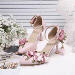 The Premalia Wedding Bridal Floral White/Pink Heels