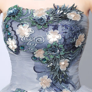 The Narindia Grey 3D floral Tube Long Gown - WeddingConfetti