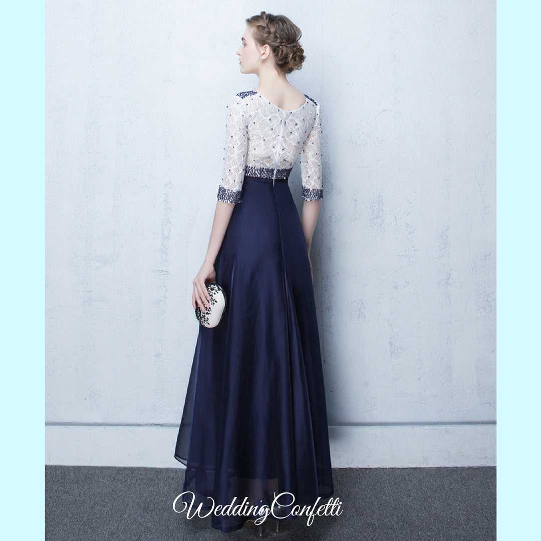 Outfit Navy And White Dress The Tabitha White Navy Blue Long Sleeves Gown WeddingConfetti Outfit Navy And White Dress The Tabitha White Navy Blue Long Sleeves Gown WeddingConfetti