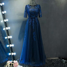 Load image into Gallery viewer, The Meredy Long Sleeve Midnight Blue Gown - WeddingConfetti