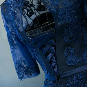 The Meredy Long Sleeve Midnight Blue Gown - WeddingConfetti