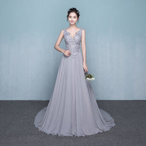 The Celia Grace Grey Lace Sleeveless Gown - WeddingConfetti