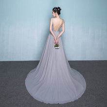 Load image into Gallery viewer, The Celia Grace Grey Lace Sleeveless Gown - WeddingConfetti