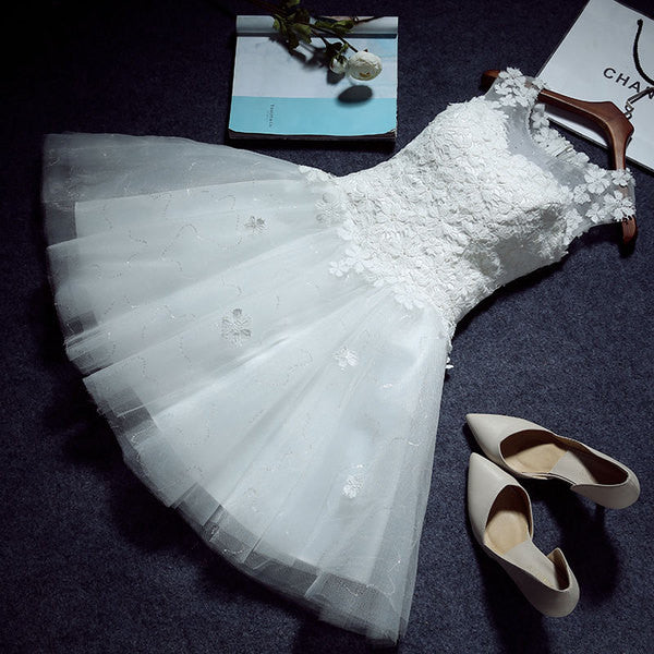 The Teselly White Sleeveless Short Tulle Dress WeddingConfetti