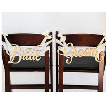 Load image into Gallery viewer, Wedding Decor -  Wedding Bride &amp; Groom Chair Sign / Photography Prop - WeddingConfetti