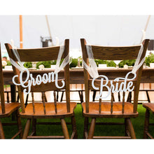 Load image into Gallery viewer, Wedding Decor -  Wedding Bride &amp; Groom Chair Sign / Photography Prop - WeddingConfetti