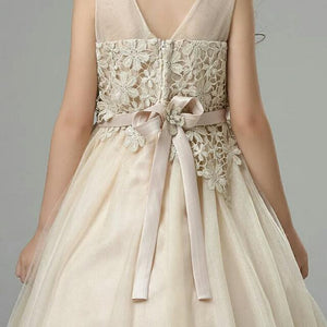The Olivia Champagne Flower Girl Dress - WeddingConfetti