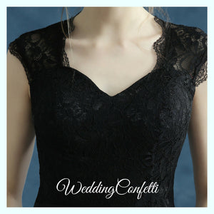 The Belinda Black Cap Sleeve Dress Gown - WeddingConfetti