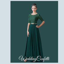 Load image into Gallery viewer, The Rosetta Black / Grey / Red / Coral / Green Lace Sleeves Evening Gown - WeddingConfetti