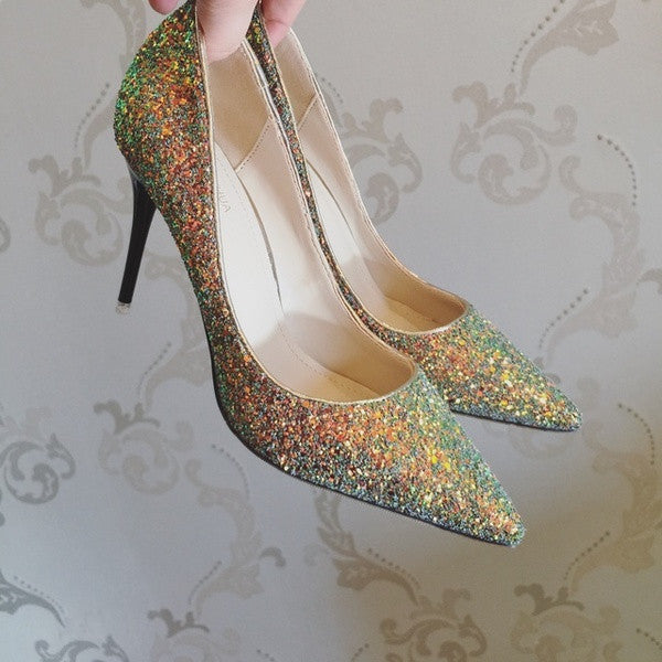 Golden sale glitter heels